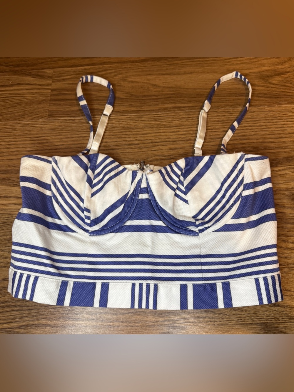 Victoria's Secret Blue White Striped Bustier Corset Top Boned Straps Denim 34B